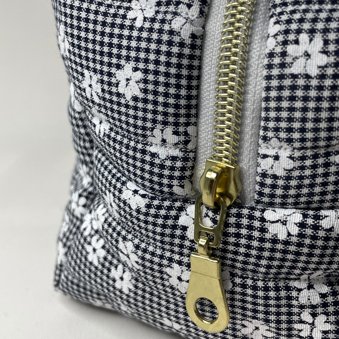 Trousse de toilette vichy bleu à fleurs - MAXI