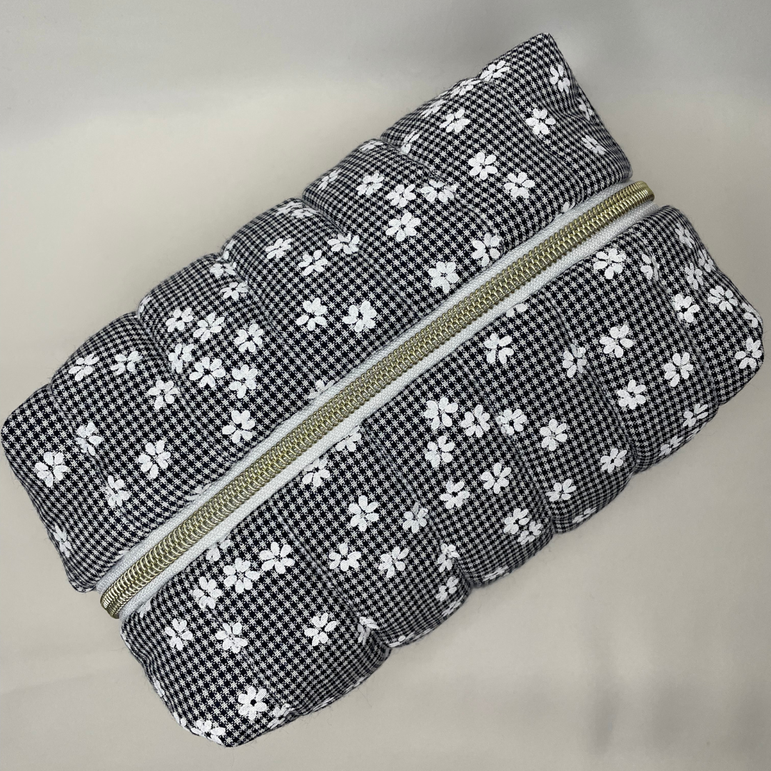 Trousse de toilette vichy bleu à fleurs - MAXI