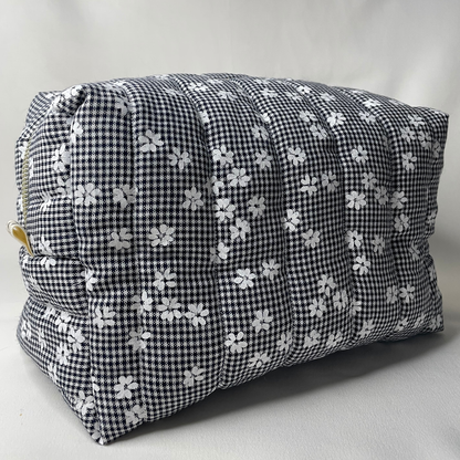 Trousse de toilette vichy bleu à fleurs - MAXI