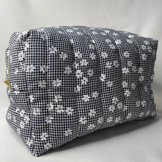 Trousse de toilette vichy bleu à fleurs - MAXI