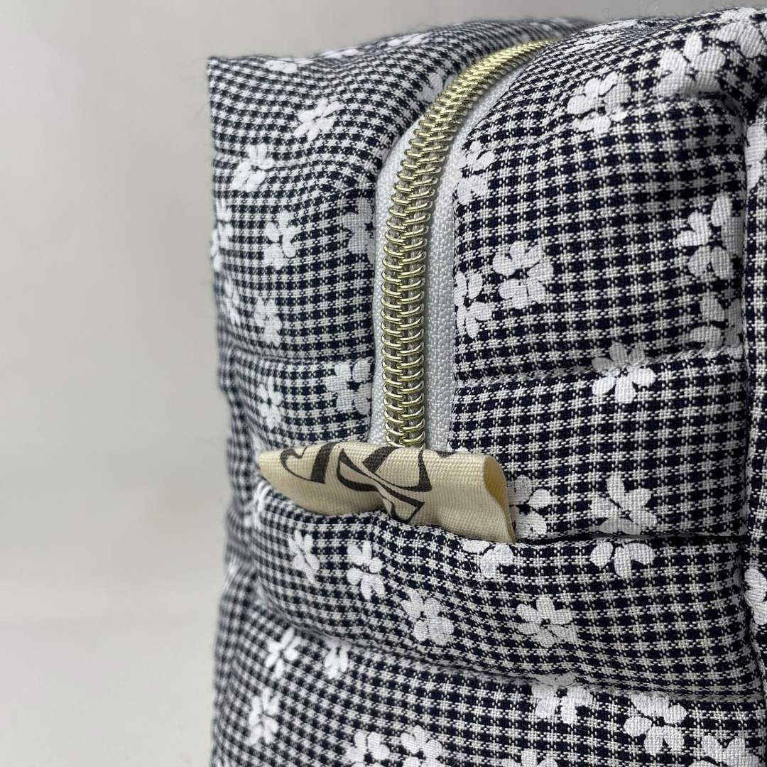 Trousse de toilette vichy bleu à fleurs - MAXI