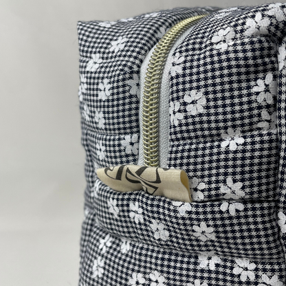 Trousse de toilette vichy bleu à fleurs - MAXI