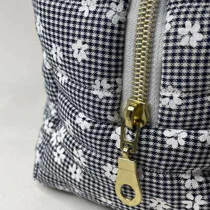 Trousse de toilette vichy bleu à fleurs - MAXI