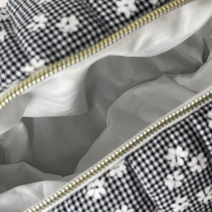 Trousse de toilette vichy bleu à fleurs - MAXI